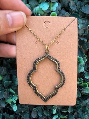 Repurposed Gold-Tone Quatrefoil Pendant Necklace - Elegant Women’s Jewelry